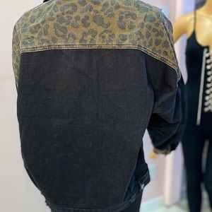 Black and Cheetah distressed jean jacket